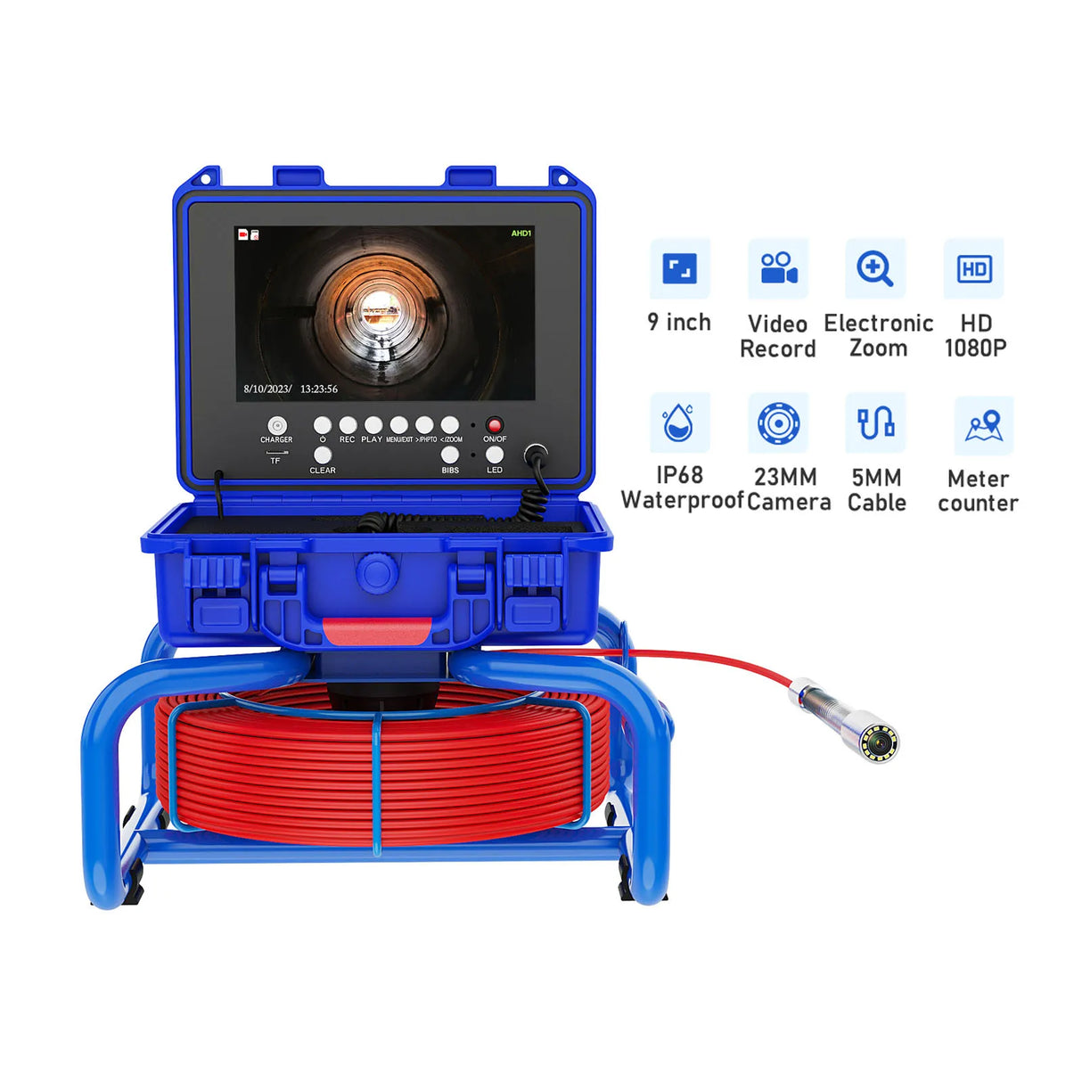Sewer Inspection Camera 9 inch DVR Sewer Pipe Camera Meter Counter Endoscope Camera Borescope camera with and Self-Leveling 512H