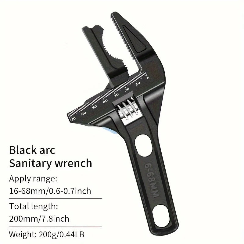 Black 16-68mm Adjustable Bathroom Wrench - Space-Saving And Multi-Functional