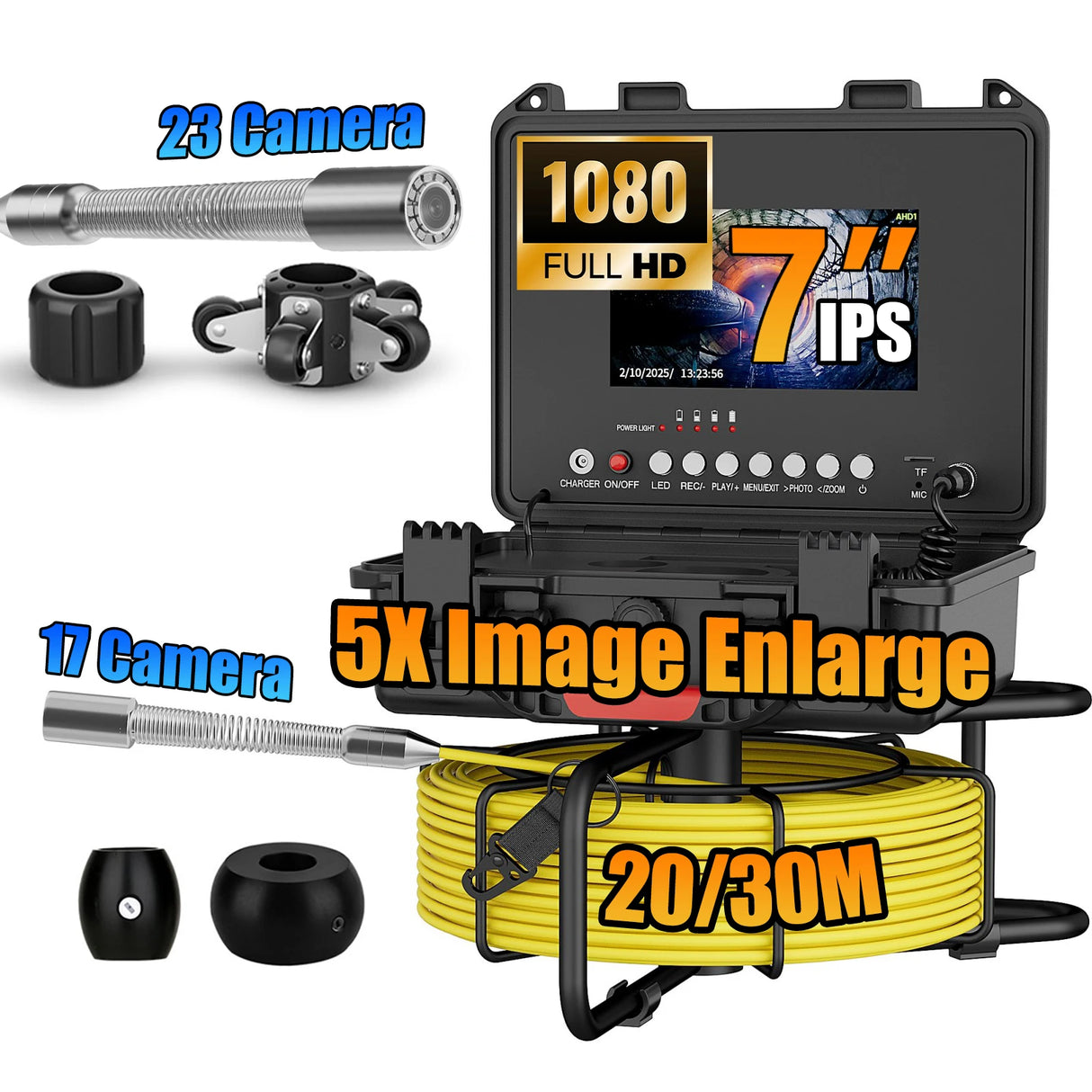 Sewer Inspection Camera -17/23mm Sewer Camera with Flexible Snake Tube,12 High-Brightness LEDs, IP68 Waterproof Endoscope Camera