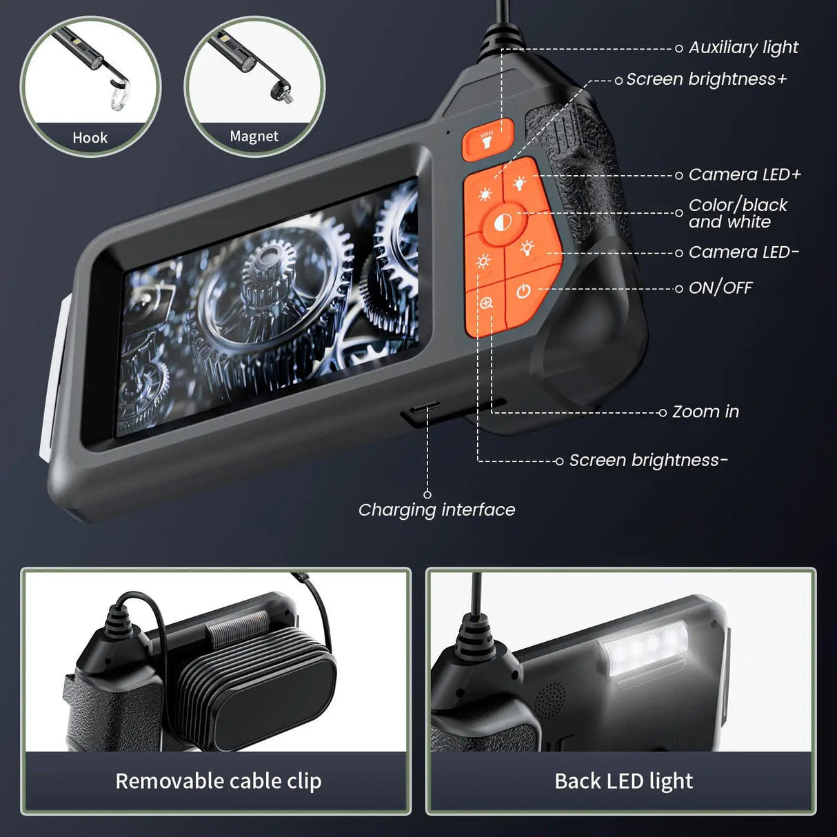 4.3 Inch Single & Dual-Lens Industrial Endoscope 1080 5.5mm IP67 Waterproof Snake Camera With Semi-Rigid Cable for Sewer