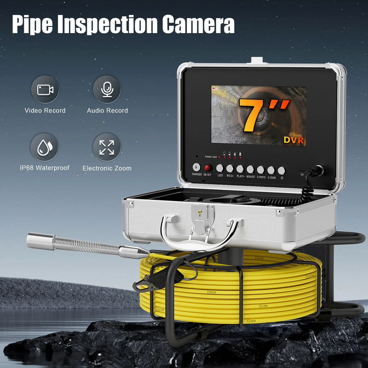 7inch Sewer Pipe Inspection Camera 17MM/23MM DVR Drain Sewer Pipeline Industrial Endoscope with 2650MA Battery 16GB Card