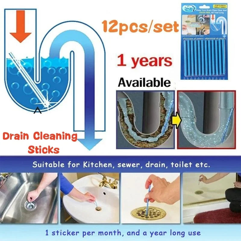New 12PCS/ Set Drain Cleaning Sticks,Sewer Oil Decontamination Cleaner Rod,Kitchen Toilet Bathtub Clog Remover,pipe dredging rod
