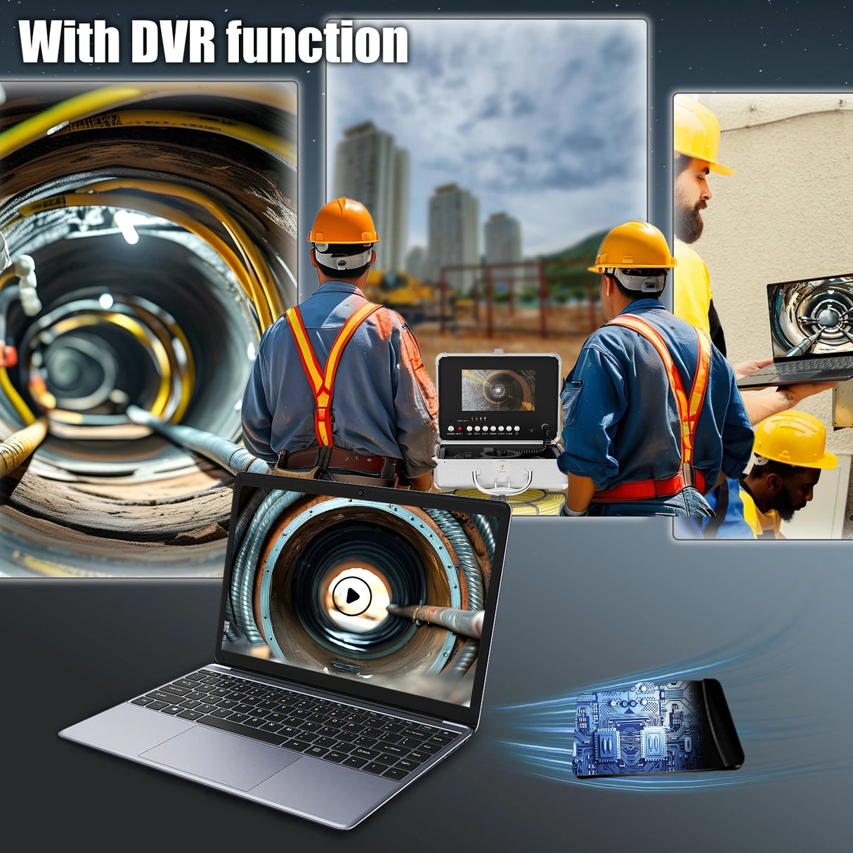 7inch Sewer Pipe Inspection Camera 17MM/23MM DVR Drain Sewer Pipeline Industrial Endoscope with 2650MA Battery 16GB Card