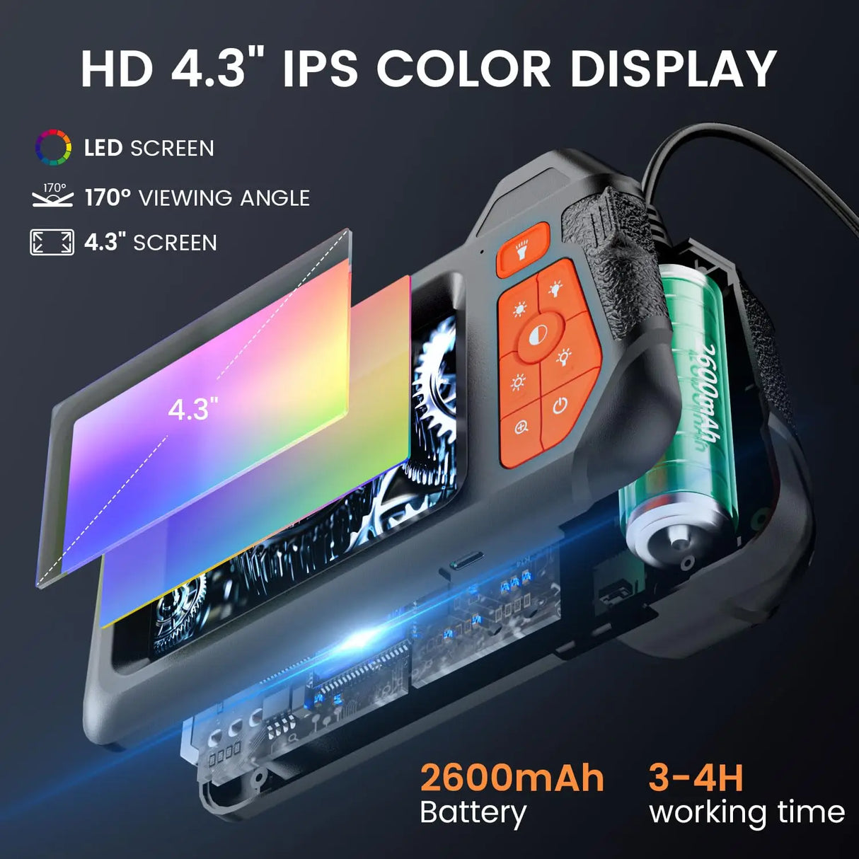 4.3 Inch Single & Dual-Lens Industrial Endoscope 1080 5.5mm IP67 Waterproof Snake Camera With Semi-Rigid Cable for Sewer