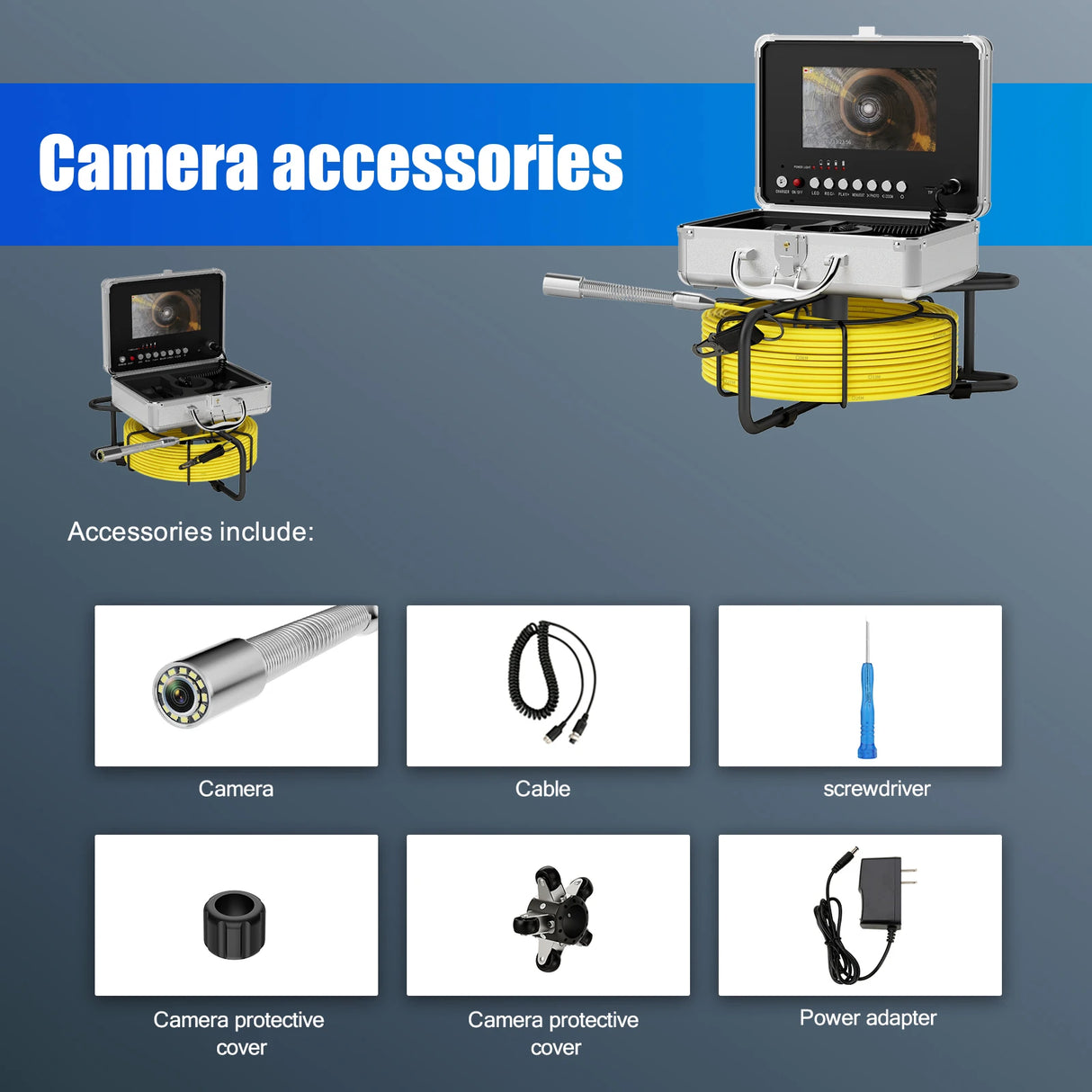 7inch Sewer Pipe Inspection Camera 17MM/23MM DVR Drain Sewer Pipeline Industrial Endoscope with 2650MA Battery 16GB Card
