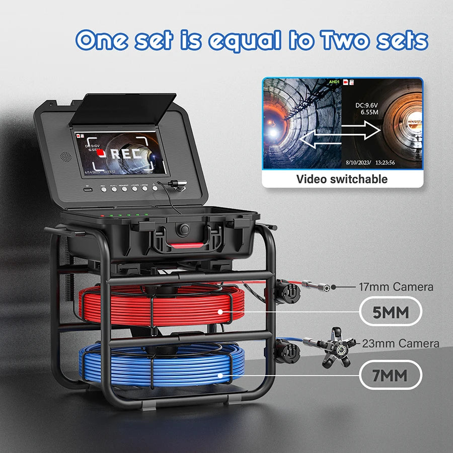 9″Sewer Pipe Inspection Camera with 17/23mm Dual Cameras/Cables and Self-Leveling 512HZ Locator Drain Industrial Endoscope