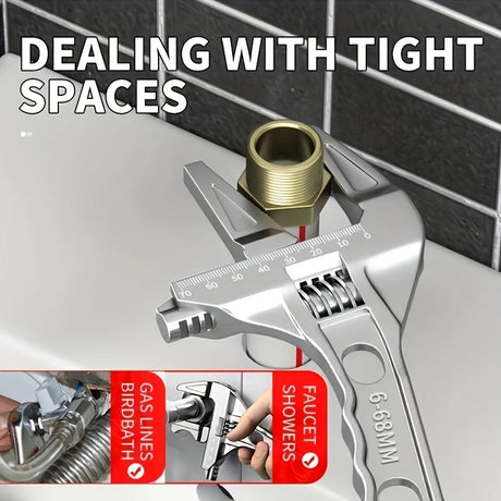 Black 16-68mm Adjustable Bathroom Wrench - Space-Saving And Multi-Functional