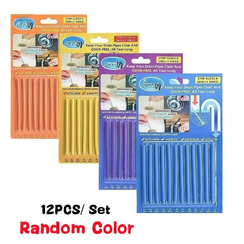 New 12PCS/ Set Drain Cleaning Sticks,Sewer Oil Decontamination Cleaner Rod,Kitchen Toilet Bathtub Clog Remover,pipe dredging rod