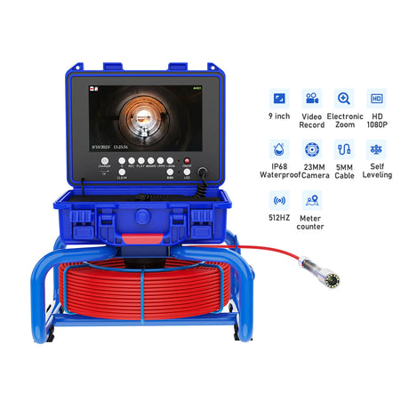 Sewer Inspection Camera 9 inch DVR Sewer Pipe Camera Meter Counter Endoscope Camera Borescope camera with and Self-Leveling 512H